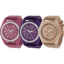 Geneva Platinum Womens Rhinestone Chronograph Silicone Watch Purple