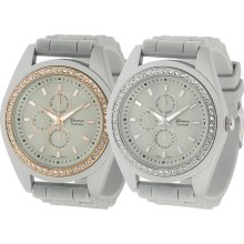 Geneva Platinum Women's Rhinestone Chronograph Silicone Watch (Grey/Silver)