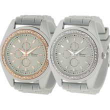 Geneva Platinum Womens Rhinestone Chronograph Silicone Watch Silver