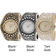 Geneva Platinum Women's Vintage Cuff Watch (Black/Silver)