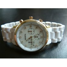 Geneva White-goldtone Mk / Chrono Look Quartz Watch