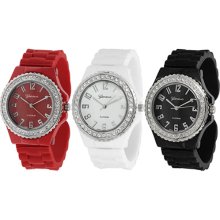 Geneva Womens Rhinestone-Accented Silicone Cuff Watch Red