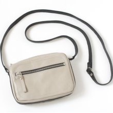 Genuine Leather Double Zipper Crossbody Bag in Light Sand and Black, adjustable strap, Small, handbag, shoulder bag, purse