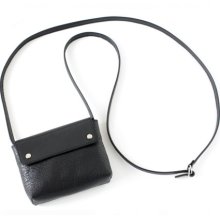 Genuine Leather Mini Crossbody Purse in Black, adjustable strap, leather handbag, black purse, H9x W12x D2 cm