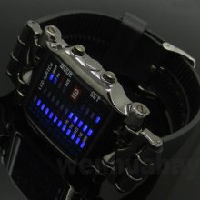 Gift Box Blue/color Led Watch Digital Black Rubber Fashion Sport Womens Mens