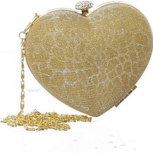 Gold Shimmering ''Heart Case'' Minaudiere Evening Clutch