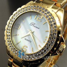 Golden Hours Clock Dial Oyster Crystal Steel Men Women Wrist Watch Hw134