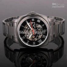 Good Bargain Roman Scale Black Stainless Men Mechanical Watch Mech F