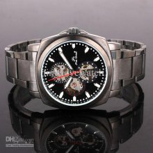 Good Bargain Round Black Dial Square Case Mechanical Men Watch Movem