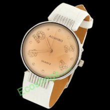 Good Jewelry Leather Strap Watchband Round Ladies' Wrist Watch