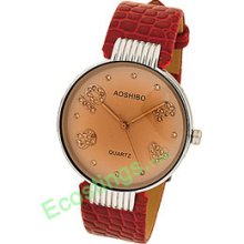 Good Jewelry Leather Strap Watchband Round Ladies' Quartz Wrist Watch