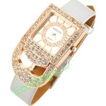 Good Jewelry Rhinestones Golden Padlock Women's Watch + Gray Band