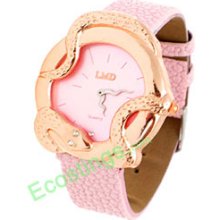 Good Novelty Jewelry Women Quartz Wrist Watches Snake Watchcase Pink