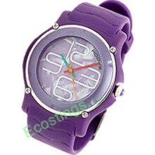 Good Round Face Ladies Sports Quartz Wrist Watch Purple