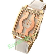 Goodable Golden Watch Case Leather Watchband Rectangle Ladies' Wrist Watch