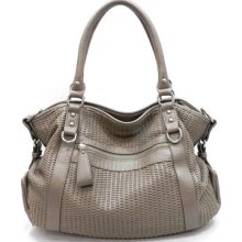 Gray Woven Handbag Purse Hobo Shoulder Bag