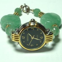 Green Aventurine Bracelet Watch in Goldtone for Smaller Wrists Green Aventurine Bracelet Watch in Goldtone for Smaller Wrists