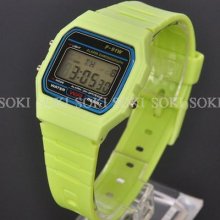 Green Digital Day Date Quartz Mens Womens Alm Wrist Plastic Band Watch S13g