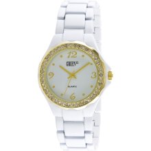 Gruen II Ladies Dress Watch w/Stone/TT Round Case, White Dial and ST Bracelet Band