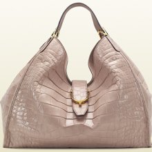 Gucci soft stirrup light pink crocodile shoulder bag