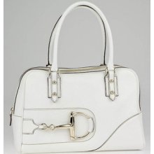 Gucci White Pebbled Leather Horsebit Boston Satchel Bag