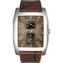 Guess Men's 85746g Stainless Steel Brown Leather Silver Multifunction Watch