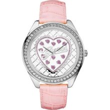 Guess U85141l2 Silver Crystal Dial Pink Leather Strap Women's Watch