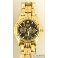 Guess vintage quartz wrist watch with day and date, yellow gold plated & stainless steel cushion-shaped water resistant case, black dial