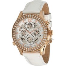 Guess Watch Automatic Chronograph White Croco Leather Strap U0020l1