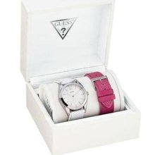 Guess Women's W12106L1 White Leather Analog Quartz Watch with Whi ...
