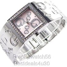 Guess Womens Watch Swarovski Crystals Mix Logo Cuff Bracelet Band Pink Dial