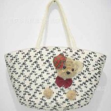Handmade Lovely Bear Rural Straw Beach Handbag Shoulder Bag More Colors