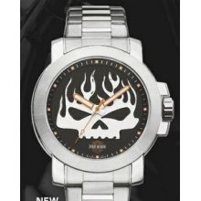 Harley Davidson Collection Men`s Stainless Steel Flaming Skull & Logo Watch