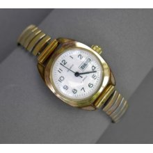Helbros Wrist Watch Gold Tone Day Date 17 Jewel Unisex Pre-owned Runs White Face