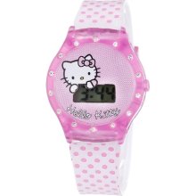Hello Kitty 25127 Girls Lcd Watch With White And Pink Patterned Strap