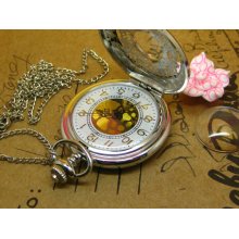 high-end vintage White steel large area small floral Pocket Watch Necklace Watch hb23 Antique Pocket Watch Necklace Bronze Chain Penda