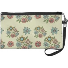 Hipster Girly Pink Green Blue Floral Pattern Wristlet Clutch