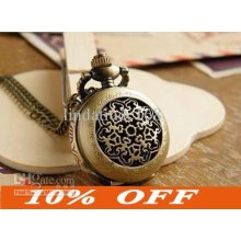 Hollow Flower Pocket Watch Antique Copper 2012 Women Dress Watch 10p