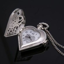 Hot Sales Vintage Silver Heart Carved Antique Style Necklace Quartz Pocket Watch