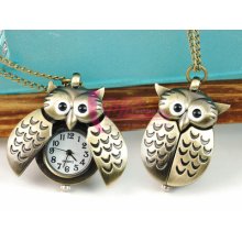 Hot Sell Fashion Cute Owl Vintage Pocket Watch Pendant Necklace Best Gift