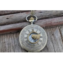 Hunger Games Mockingjay Golden Dial Pocket watch Locket Necklace