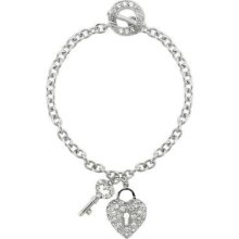 Icz Stonez Sterling Silver Cubic Zirconia Heart And Key Toggle Bracelet
