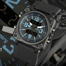 Infantry Digital & Analog Mens Wrist Watch Chrono Alarm Sport Blue Black Rubber