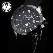 Infantry Fashion Black Dial Rubber Strap Sport Quartz Analog Mens Wrist Watch
