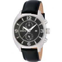 Invicta 12205 Men $995 Vintage Black Dial Multicalndr Black Leather Watch