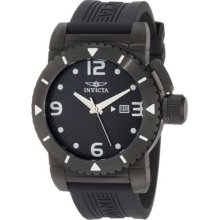 Invicta Mens Sea Hunter Brushed Black Ip Stainless Steel Case Rubber Strap Watch
