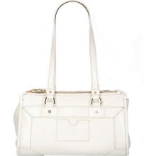 Isaac Mizrahi Live! Leather Triple Entry Patent Trim Satchel - Bone - One Size