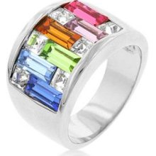 J Goodin R05339R-V01-08 White Gold Rhodium Bonded Light Multi-Color Alternated Princess and Bagat Shaped Swarovski Crystal in Silvertone