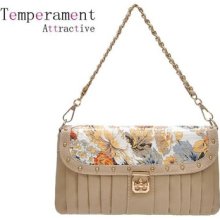 Japan Vintage Sequin Floral Flower Print Leather Handbag Crossbody Shoulder Bag