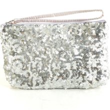 Jessica McClintock Sequin Wristlet- Silver